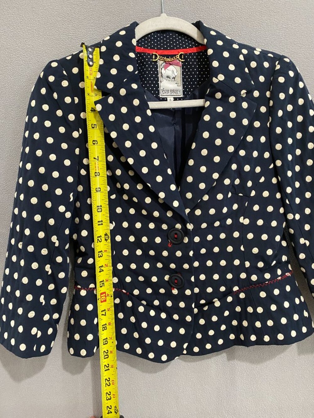 Yoana Baraschi Navy Polka Dot Blazer Jacket Size 6 Peplum Tailored Retro Chic - Picture 3 of 7